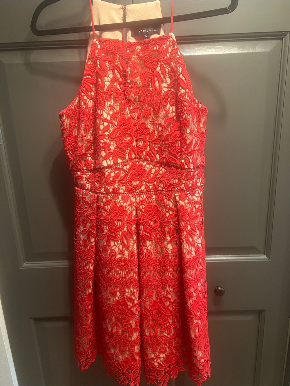 Adelyn Rae Red Lace Halter Fit & Flare Dress